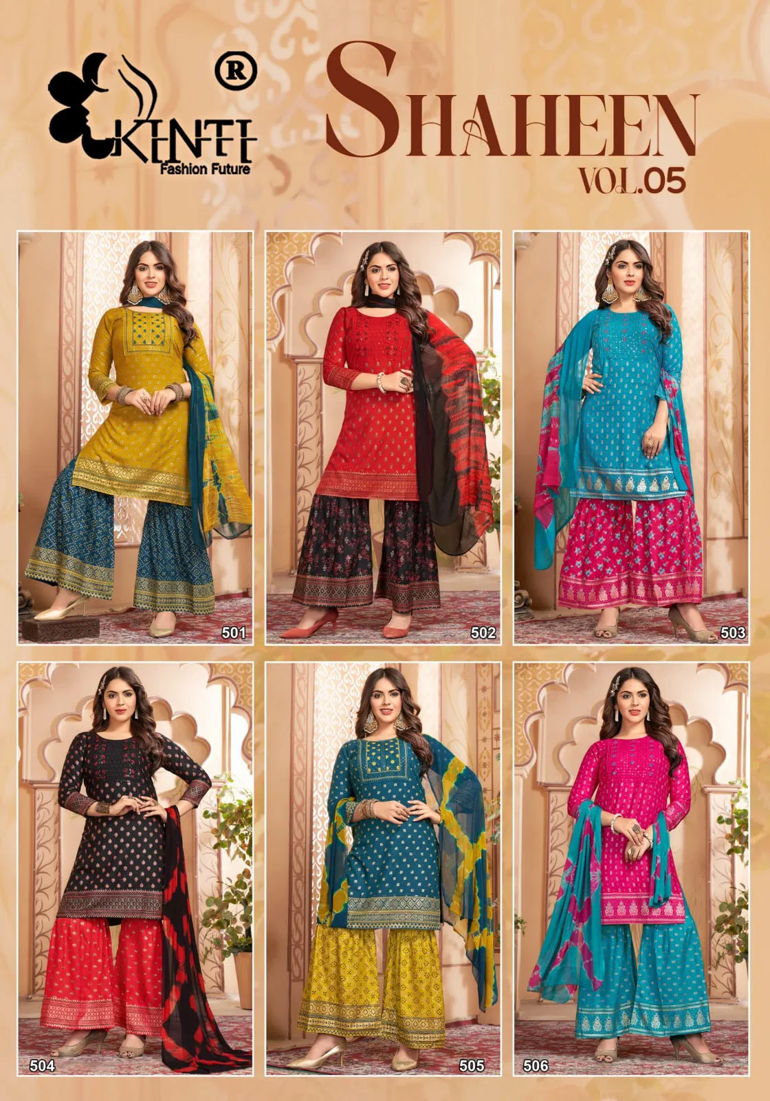 Shaheen Vol 5 By Kinti Rayon Sharara Readymade Suits Wholesale Shop In Surat
